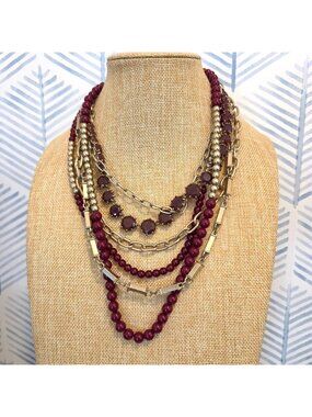 Premier Designs Work It Red & Gold Multi Strand Beaded Necklace Removable Strand